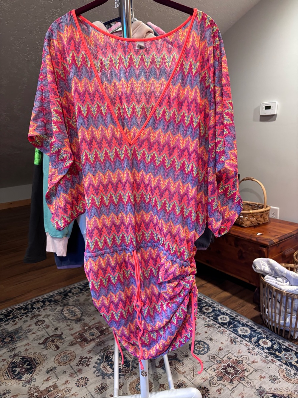 Luli Fama Neon Chevron Drawstring Swim Coverup - Pink, Orange, Purple